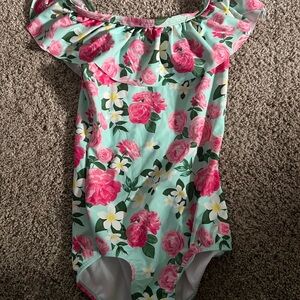 Ruffle Butts Floral Swimsuit with Pink and White Accents